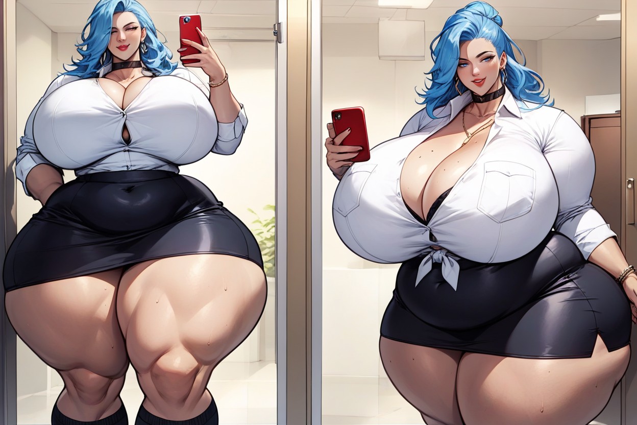 Ultra-hyper Thicker, Blue Hair, Engorged BBW AI Porn