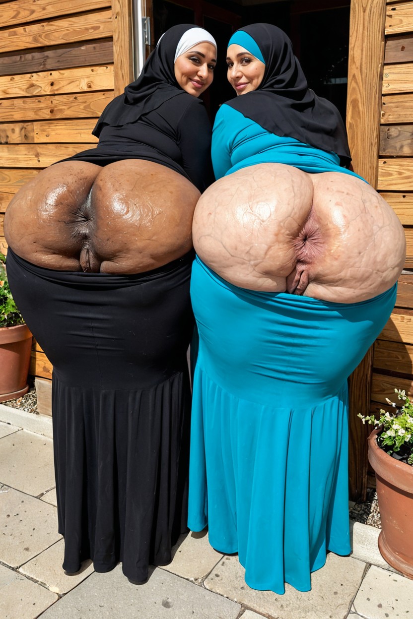 50+, Spreading Asshijab Dress, Looking At Viewer BBW AI Porn