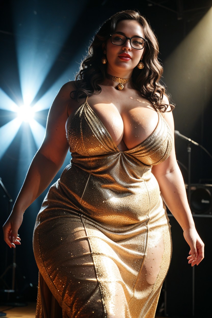 Fatty Opera Singer, Dazzling Sequins Clothes, Thick Plumper BBW AI Porn