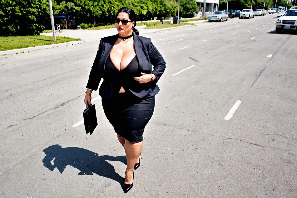 Fatty Office Worker, Side View, Plump Large Lips BBW AI Porn