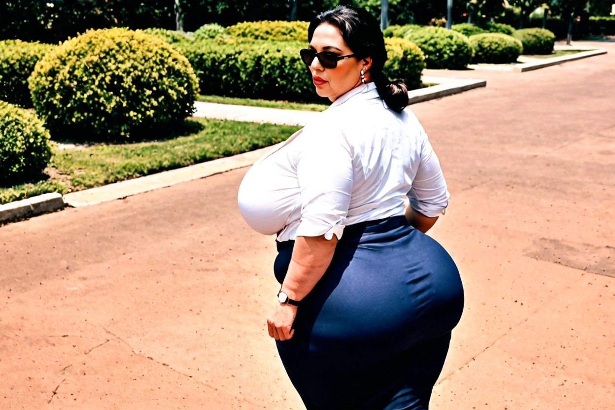 Dressed In A Chic Office Jacket Over A White Shirt, Pale Skin, Mature Woman BBW AI Porn