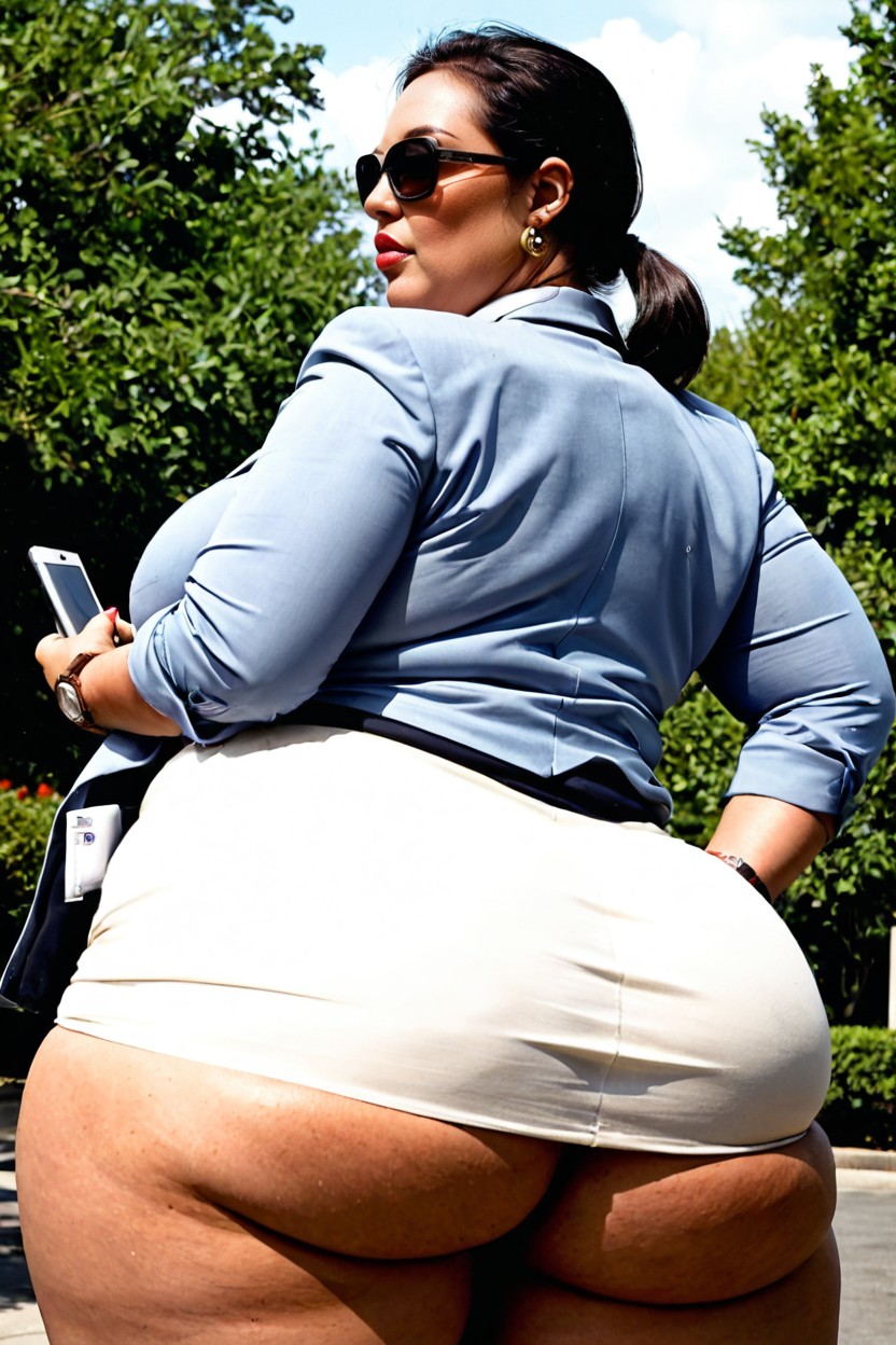 Fully Clothed, Low Angle, Sleek Low Ponytail BBW AI Porn