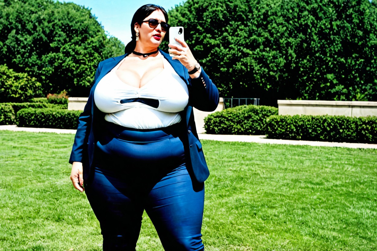 Side View, Mature Woman, Clothed Natural Huge Breasts BBW AI Porn