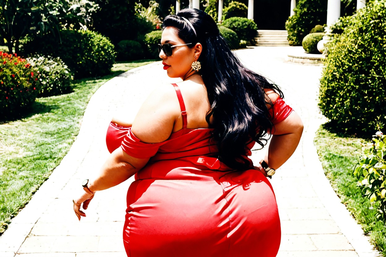 Giant Saggy Breasts, Round Chubby Face, Hair Ornament BBW AI Porn