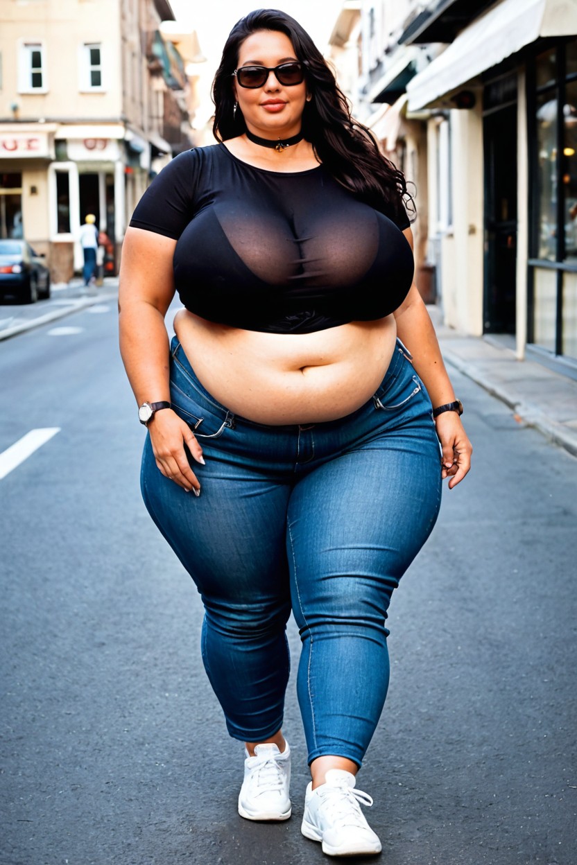 Giant Saggy Breasts, Side View, Sneakers BBW AI Porn