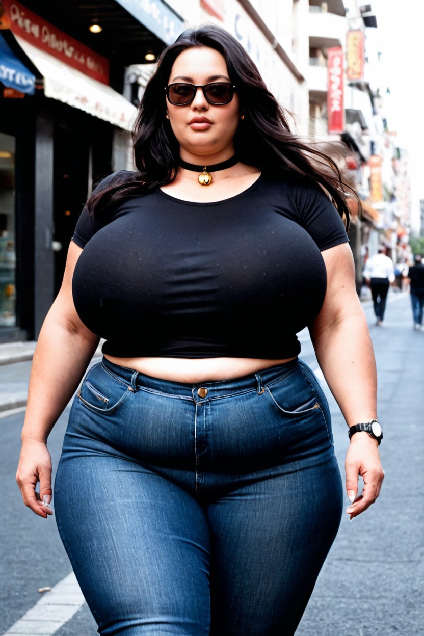 Clothed Stomach Bulge, Choker With Bell, Hyper Fat BBW AI Porn