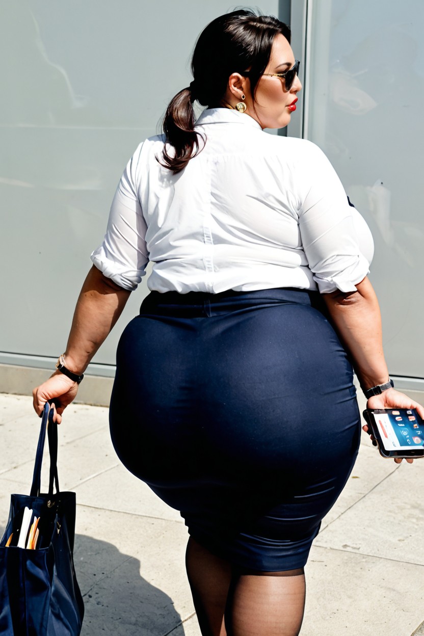 Clothed Gigantic Thick Wide Hips, Bossy, Full Face Blushing BBW AI Porn