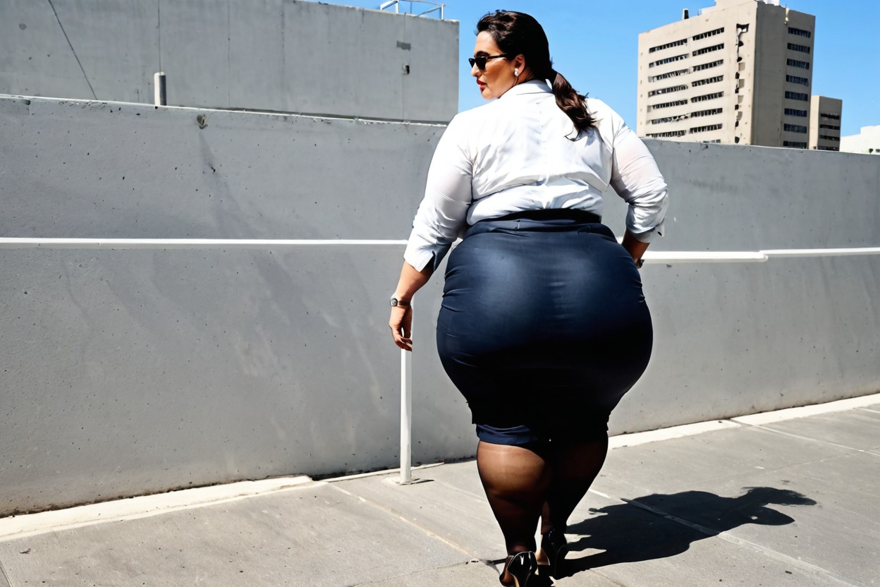 Dressed In A Chic Office Jacket Over A White Shirt, Full Body, Outing BBW AI Porn