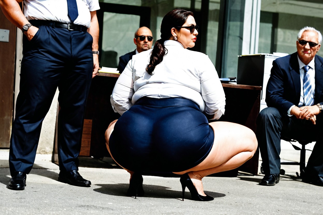 Dressed In A Chic Office Jacket Over A White Shirt, Hyper Fat, Hyper Obesity Porno BBW IA