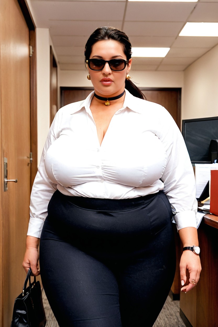 Waist Shot, Photorealistic, Round Plump Face BBW AI Porn