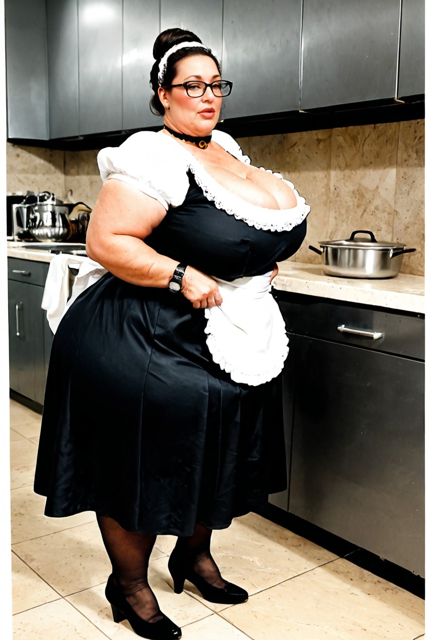 Low Bun, Many Audience, Straight Black Hair BBW AI Porn