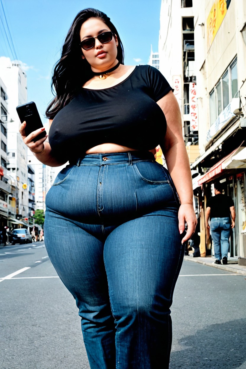 Hyper Obesity, Clothed Stomach Bulge, Choker With Bell BBW AI Porn