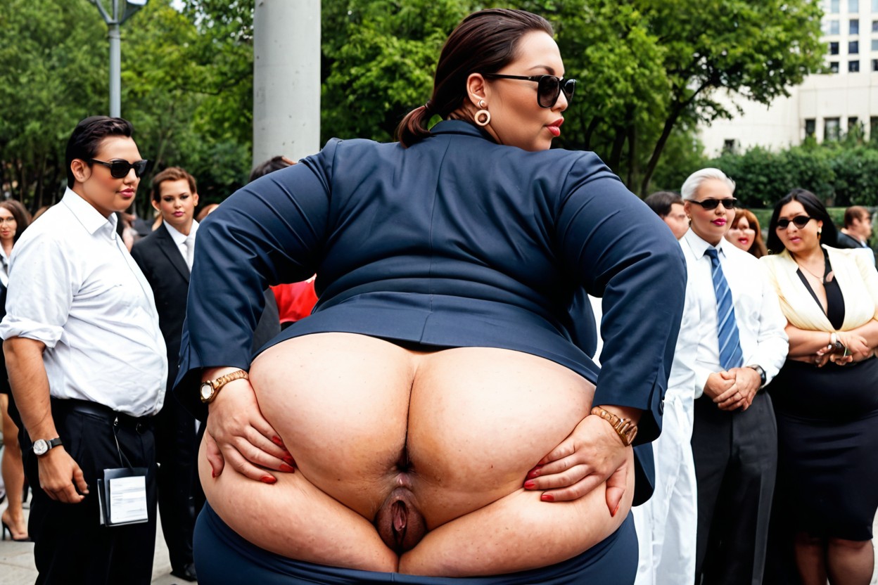Strong Jaw, Rolled Up Hem Of Her Jacket, Show Off Own Gaping Asshole BBW AI Porn