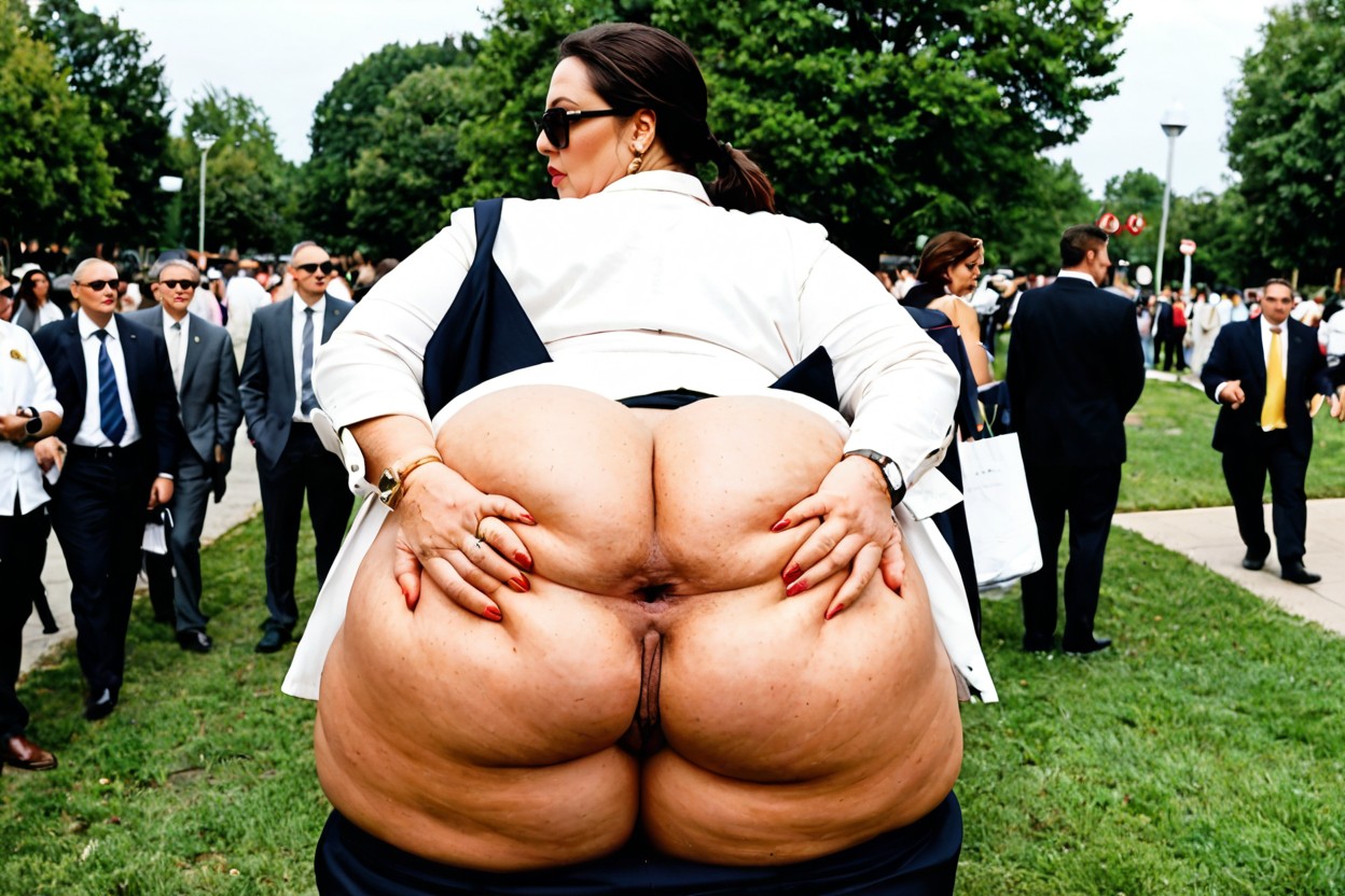 Dressed In A Chic Office Jacket Over A White Shirt, Show Off Own Extremely Gaping Asshole, Modest BBW AIエロ
