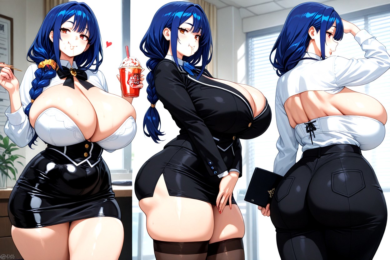 Ultra-hyper Thicker, Blue Hair, Standing BBW AI Porn
