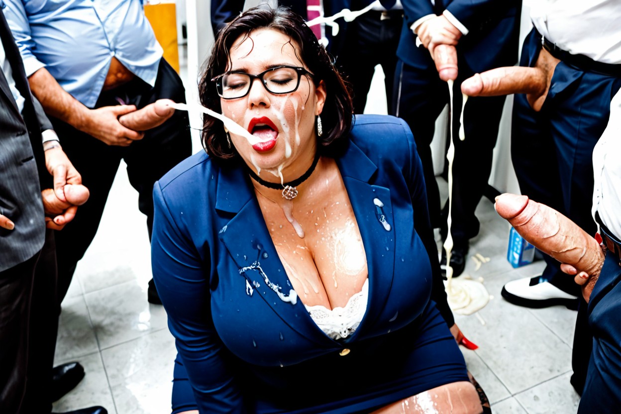Thick Red Lips, Gangbang, Cum Flooding Around BBW AI Porn