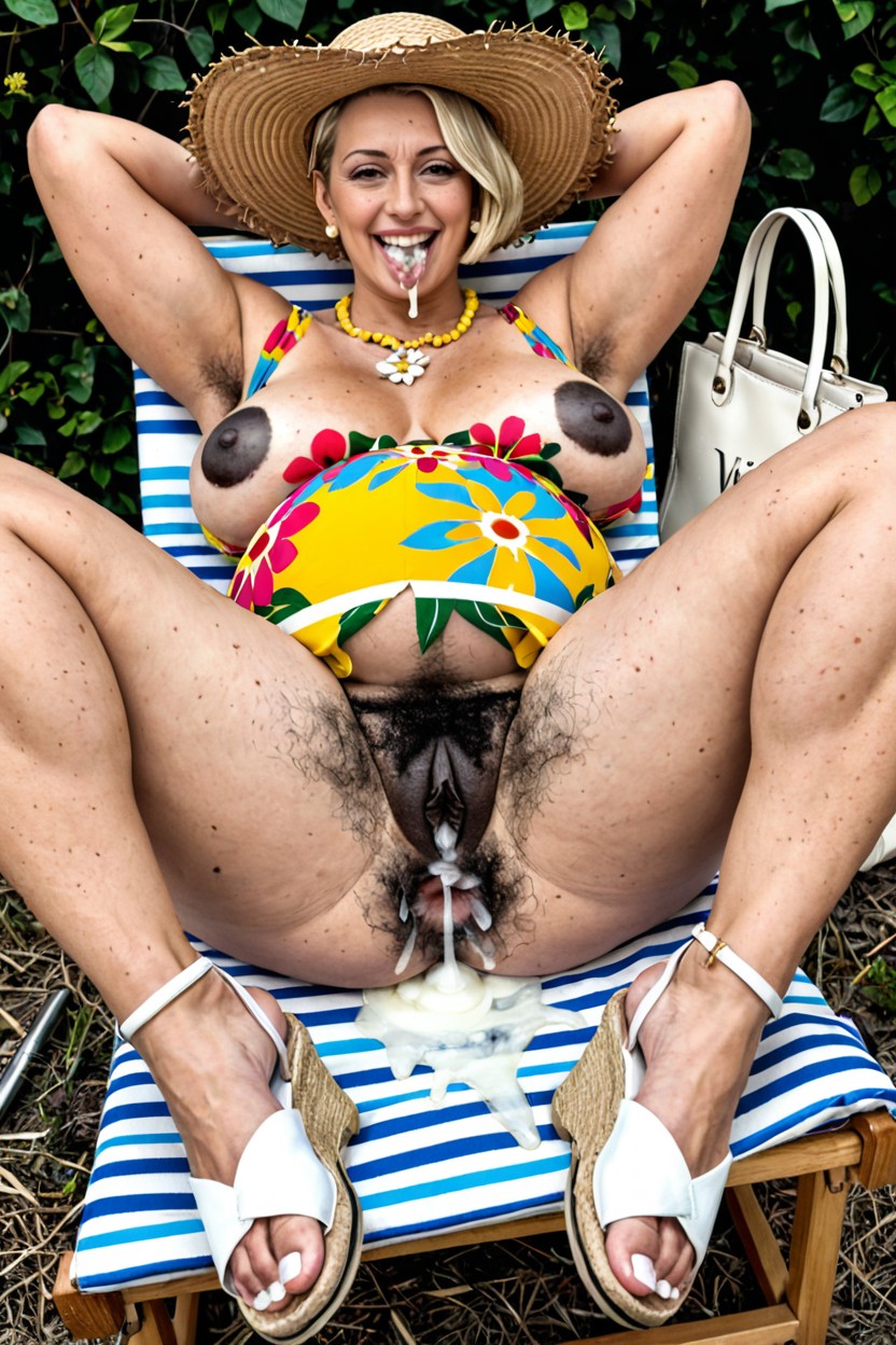 Wide-brimmed Straw Hat, Black Areolas, Hyper Hairy Pussy Porno BBW IA