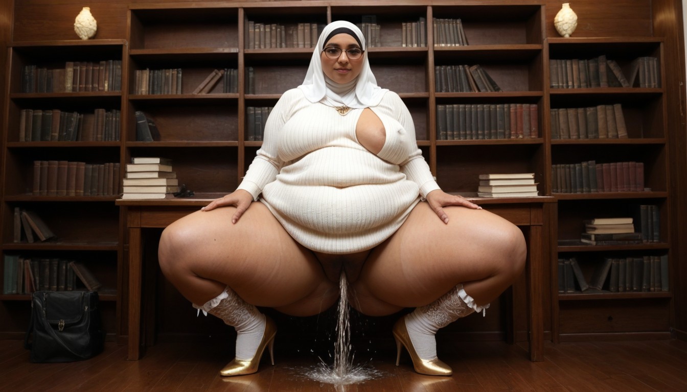 Library, Arab Hijab, Excessive Squirting BBW AI Porn