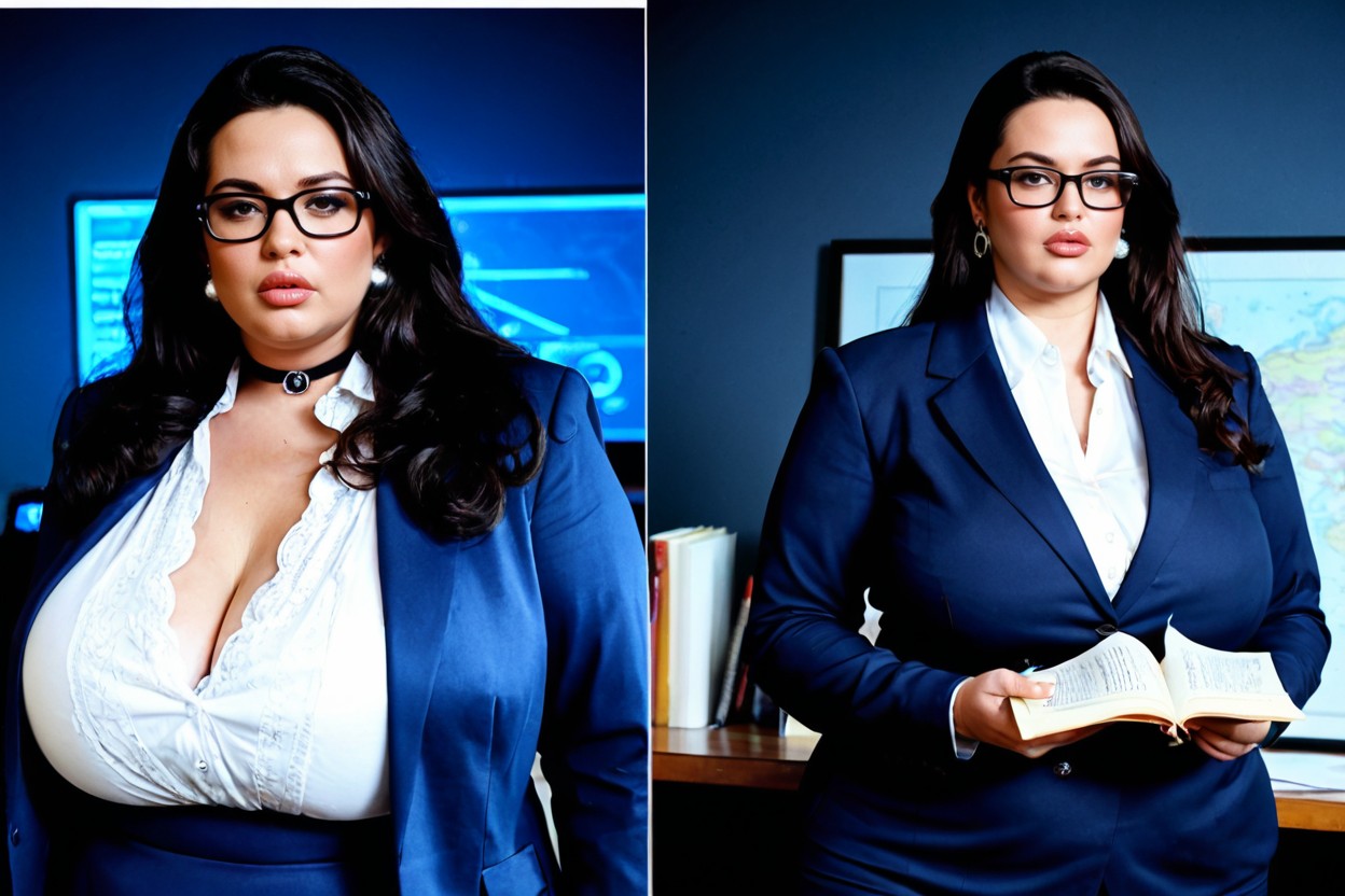 Glass Podium, Giant Saggy Breasts, Modern News Studio BBW AI Porn