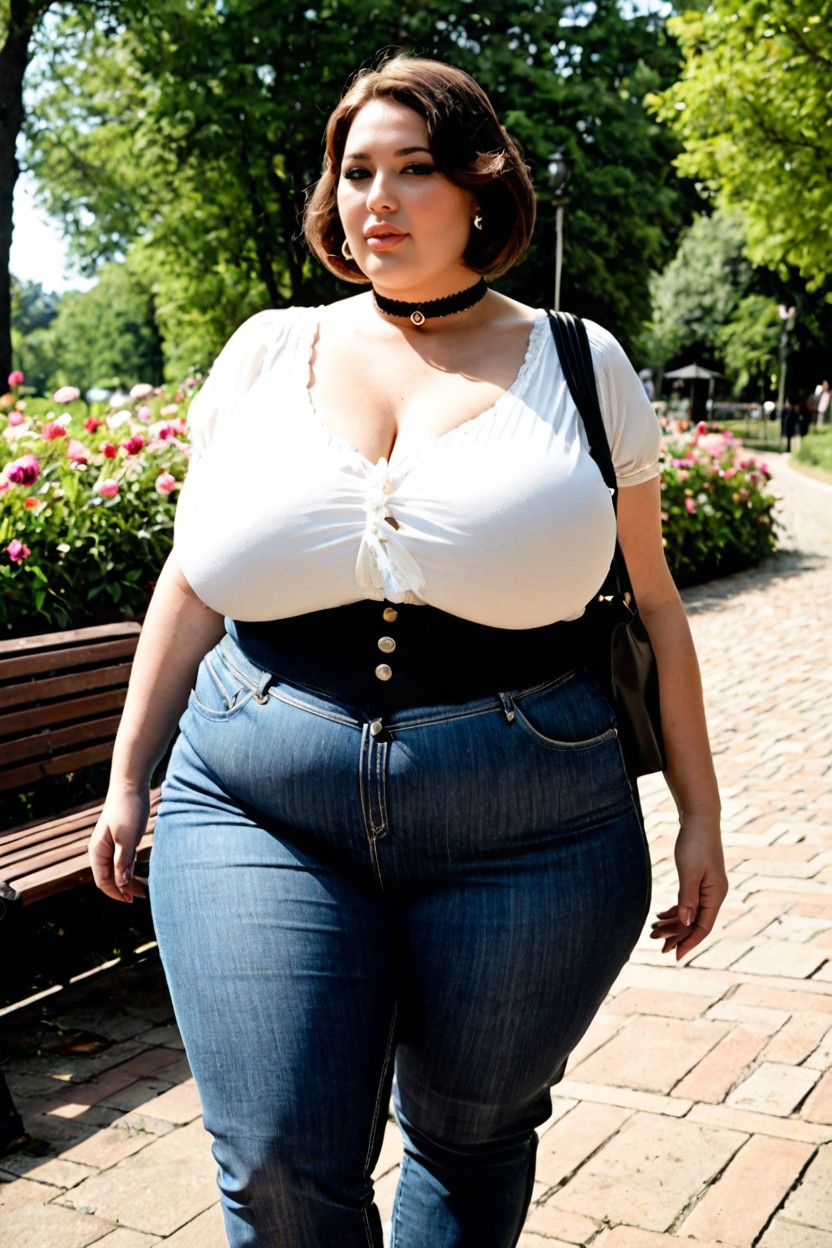 Wooden Benches, Inviting Mood, Soft Dappled Sunlight BBW AI Porn