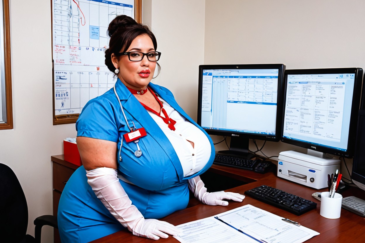 Bright Indoor Atmosphere, Computers With Charts, Pristine Desk BBW AI Porn