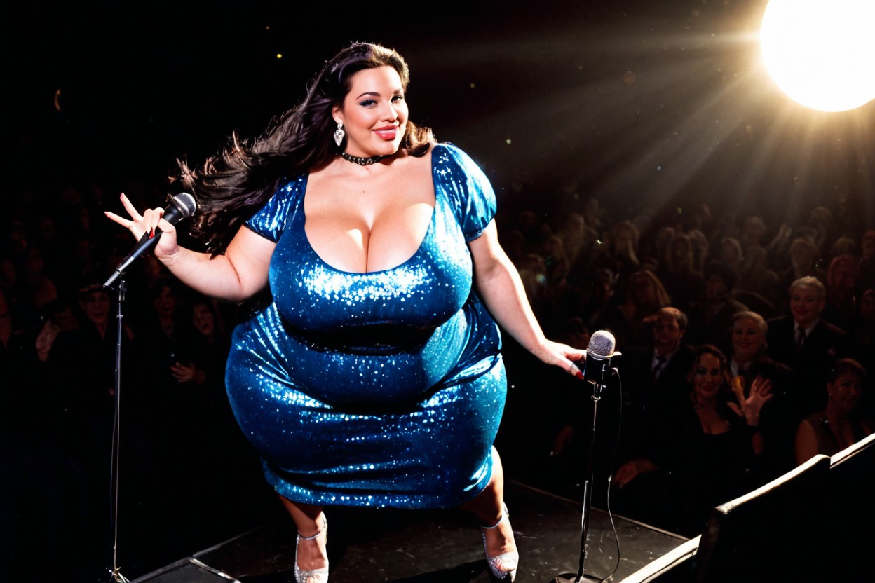 Confident Stance, Plump Large Lips, Theatrical Lighting BBW AI Porn