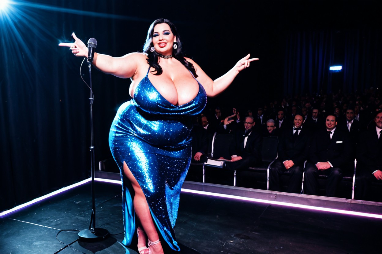Humorous Performance, Brilliant White Spotlight From Above, Earrings BBW AI Porn