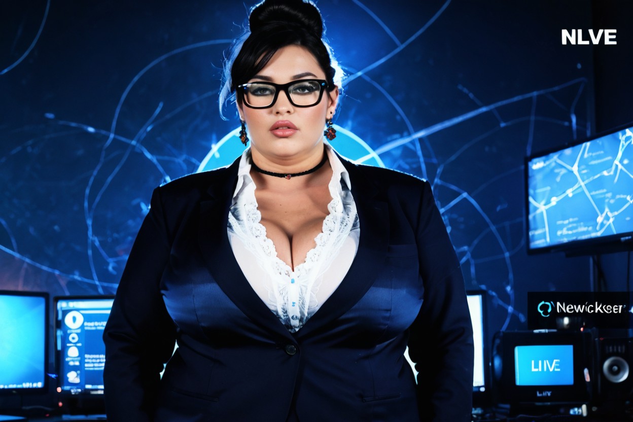 Glass Podium, Plump Large Lips, High Bun BBW AI Porn