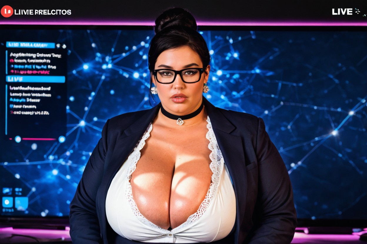 Hyper Gigantic Saggy Tits, Full Face Blushing, Black Hair BBW AI Porn