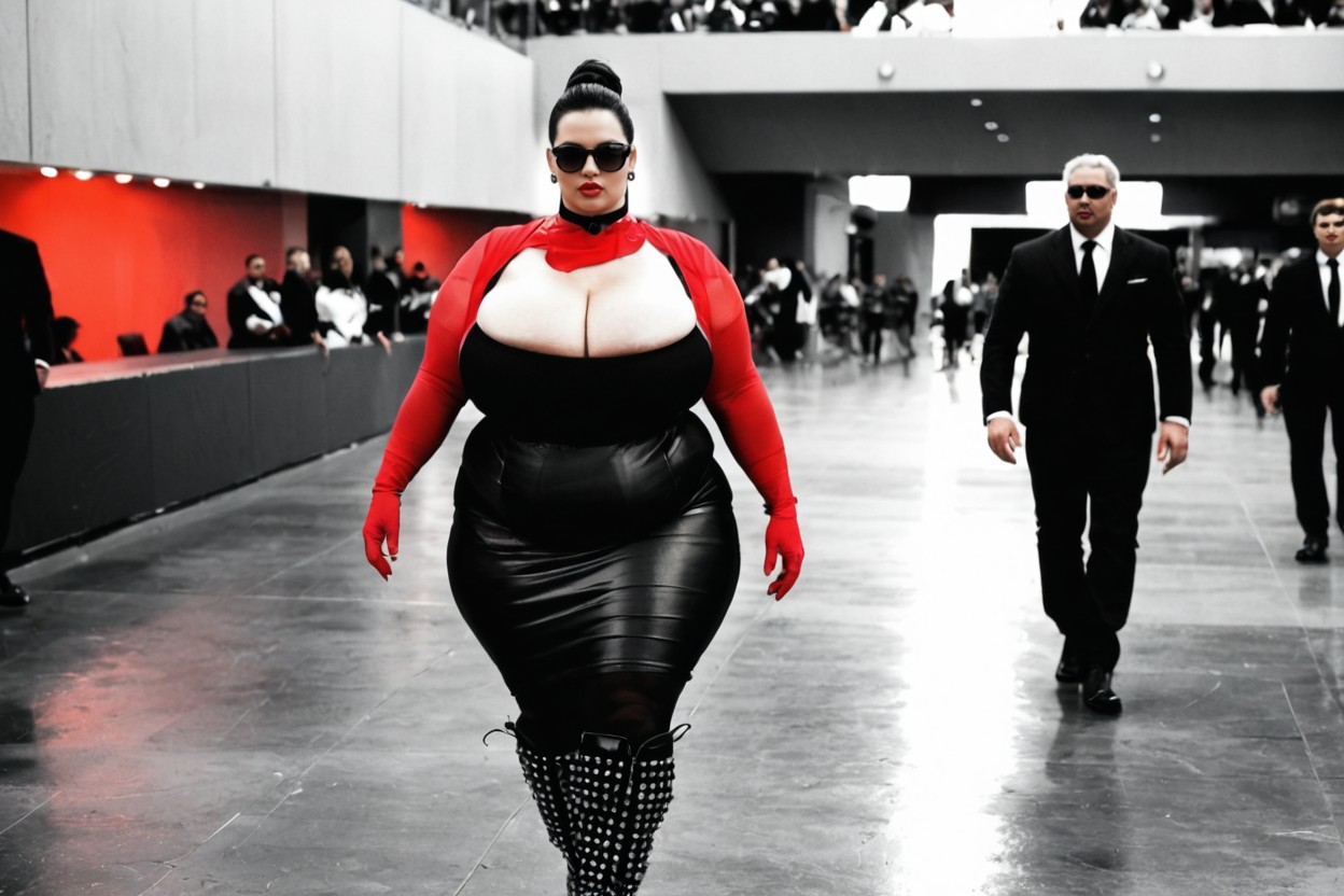 Elite Fashion Crowd, Long Polished Runway, Metallic Silver Accents Porno BBW IA