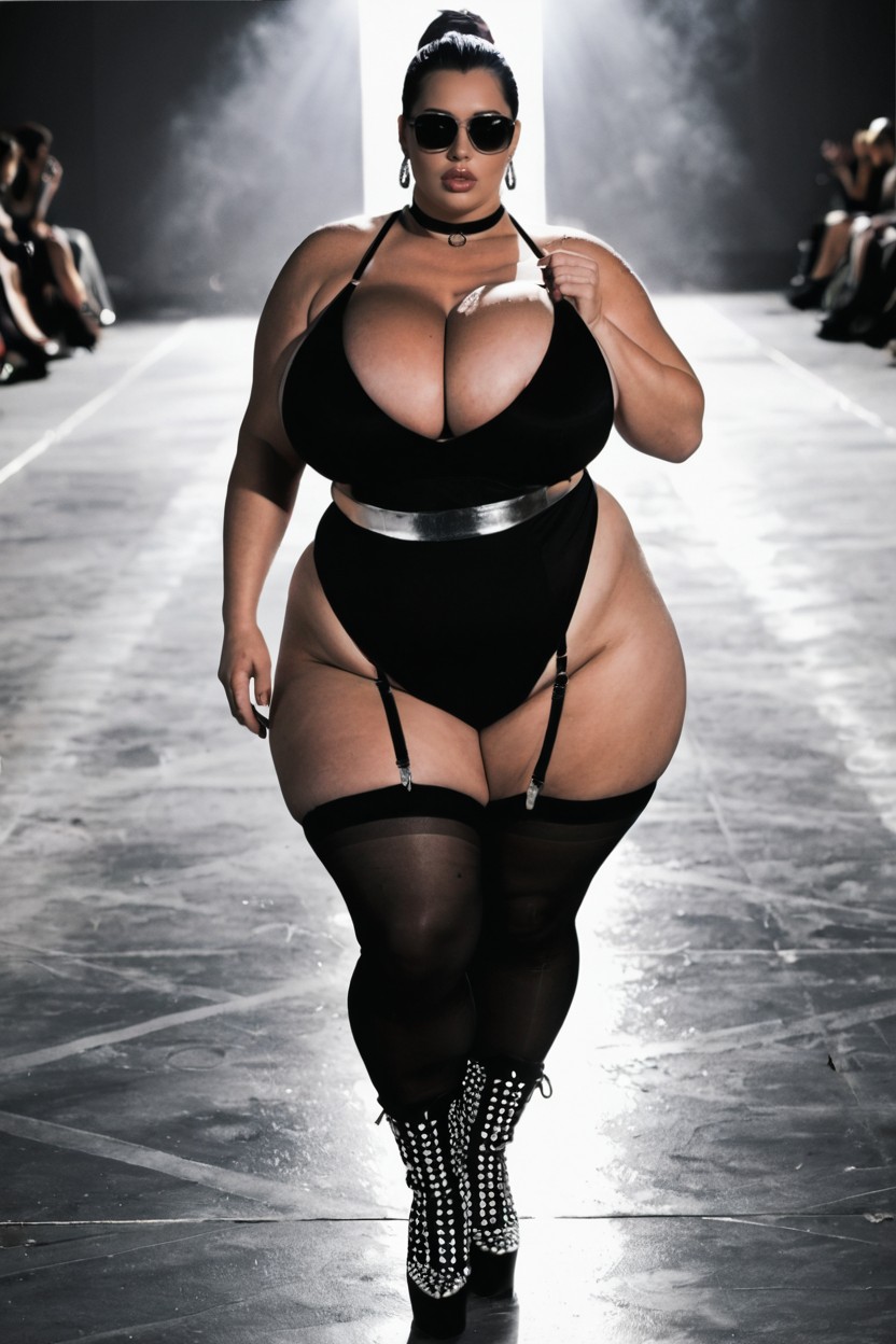 Top Down, Architectural Boots, Sleek Slicked-back Hair BBW AI Porn