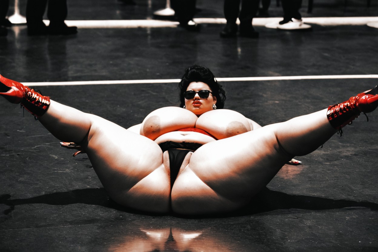 Top Down, Thick Black Sunglasses, Monochrome Palette BBW AI Porn