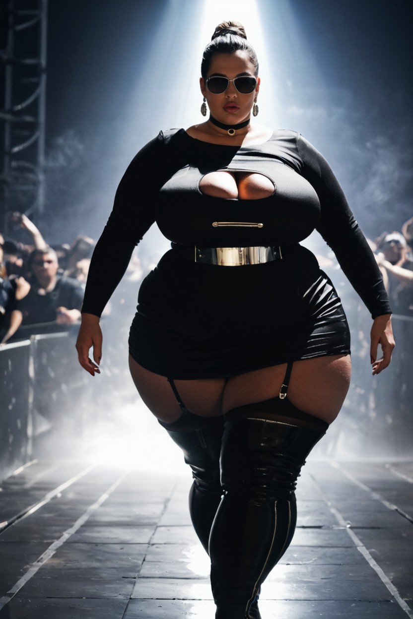 Plump Large Lips, Sleek Slicked-back Hair, Straight Long Black Hair BBW AI Porn
