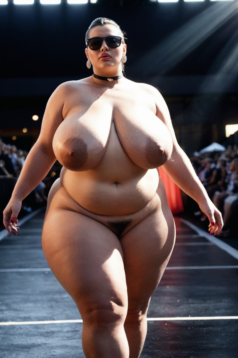 Volumetric Light Beams, Long Polished Runway, Hyper Obesity BBW AI Porn