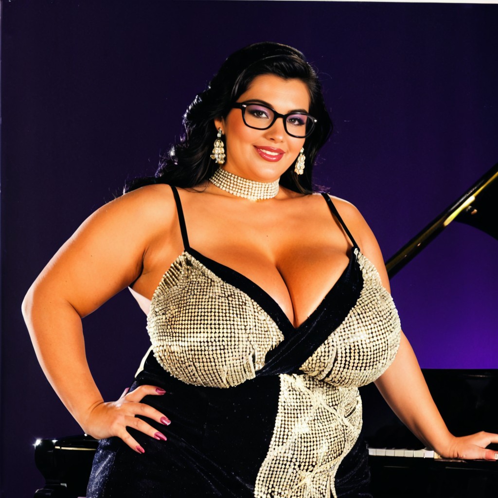 Radiant Smile, Realistic Skin Pores, Polished Black Grand Piano BBW AI Porn