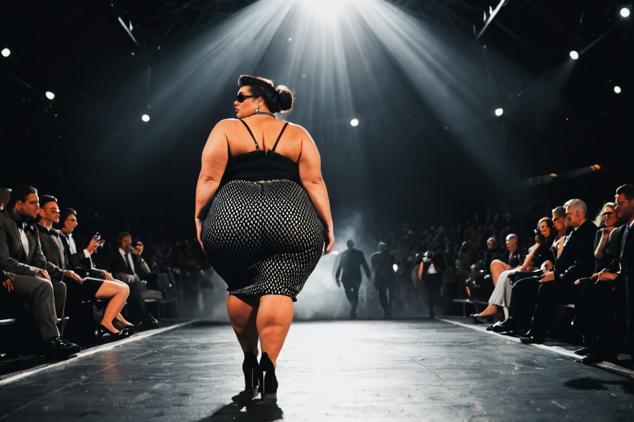 Reflective Surface, Wearing Designer Garment, Sleek Slicked-back Hair BBW AI Porn