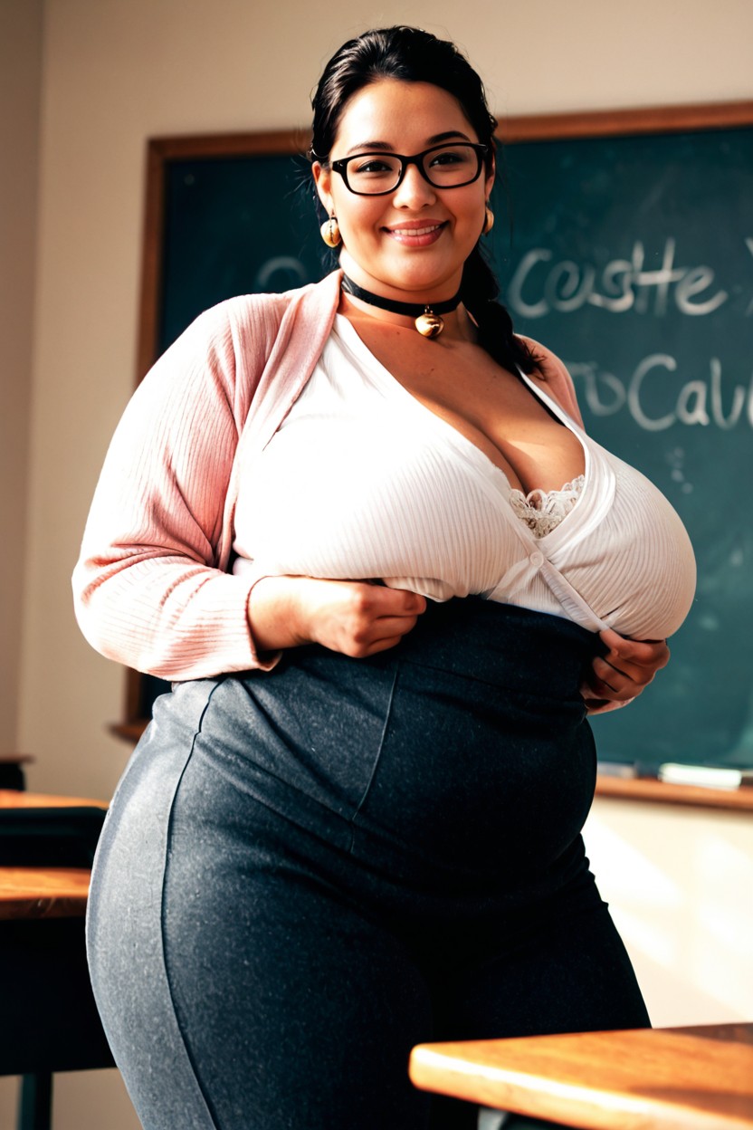 Study Room, Warm Ambient Glow, Photorealistic BBW AI Porn