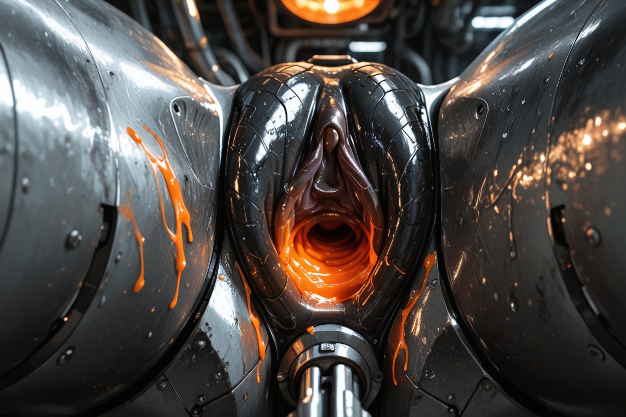 Visible Tool Marks, Machines Spreading Legs Wide, Deep Shadows BBW AI Porn