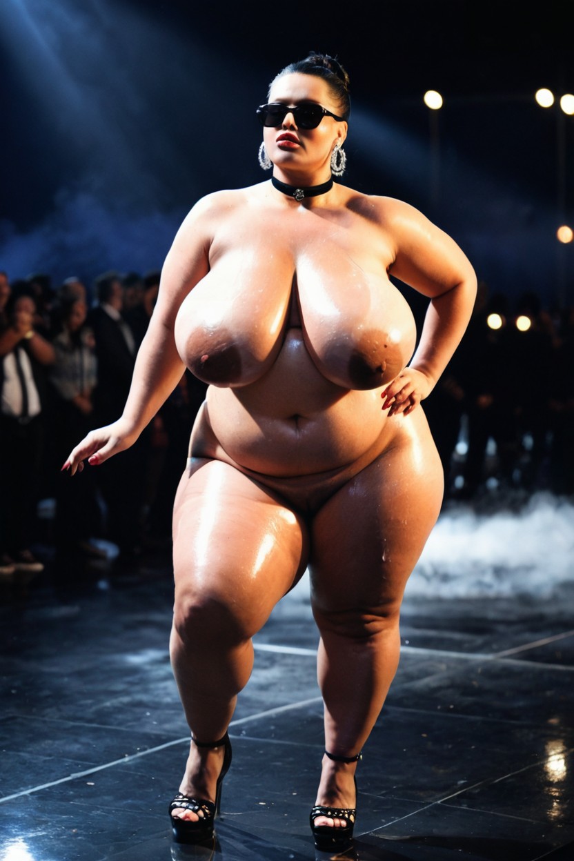 Strong Overhead Spotlights, Front View, Bbw BBW AI Porn