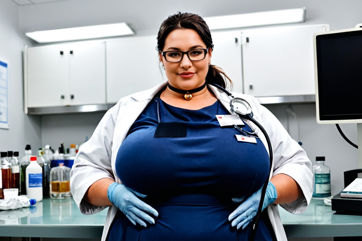Close Up, Cold Demeanor, Professional Medical Attire BBW AI Porn