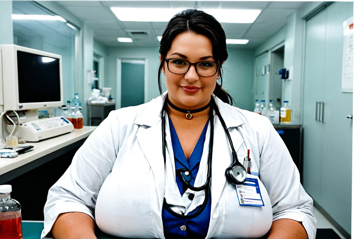 Model, Crisp White Lab Coat, Medical Room Interior BBW AI Porn