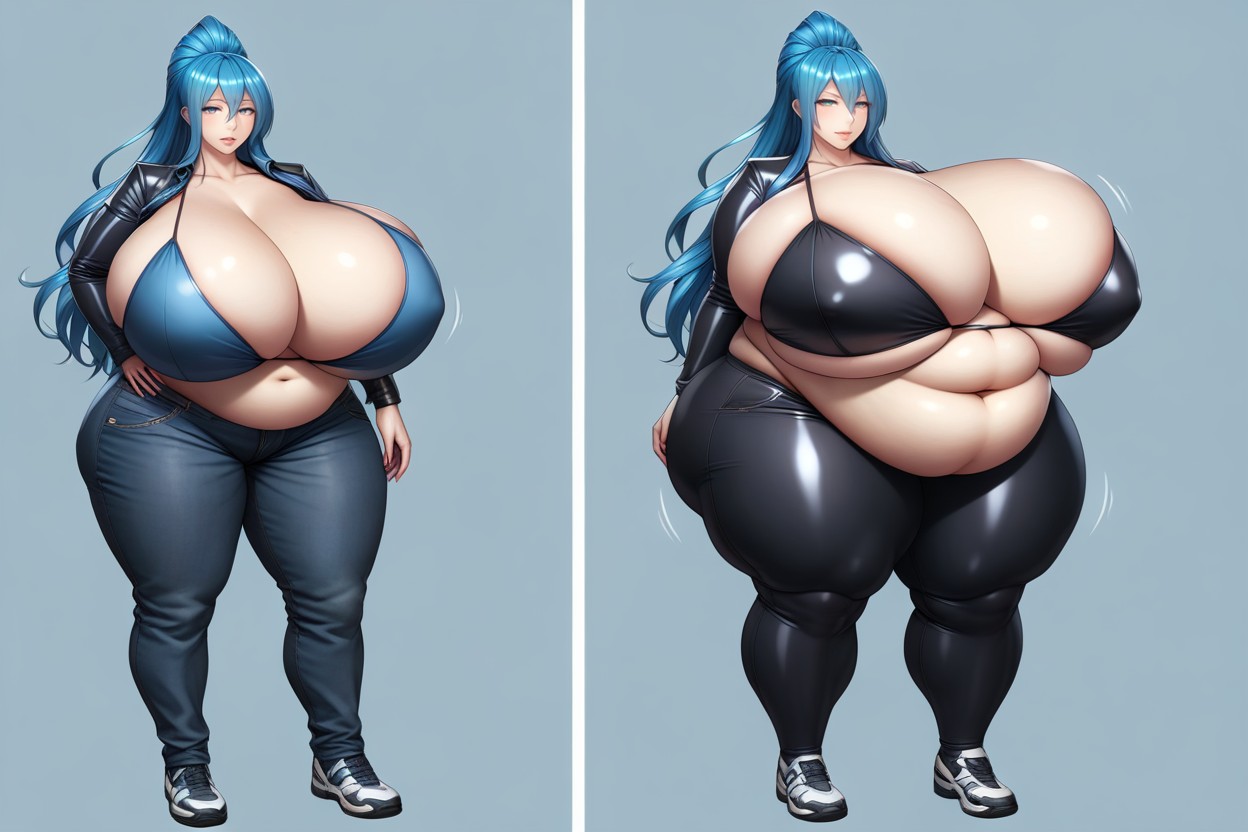 Standing, Blue Hair, Multiple Views BBW AI Porn