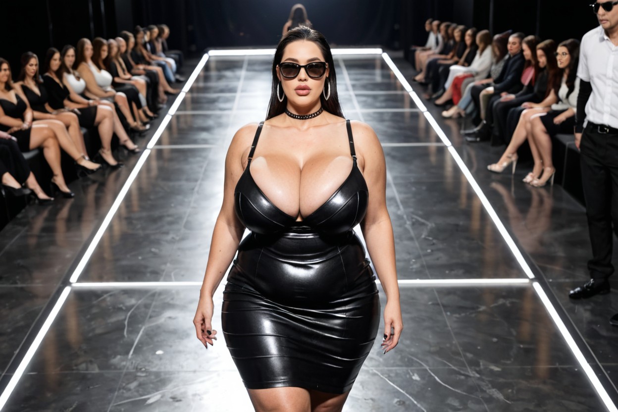 Packed Audience On Both Sides, Thick Glossy Lips, Dynamic Motion Blur On Background BBW AI Porn
