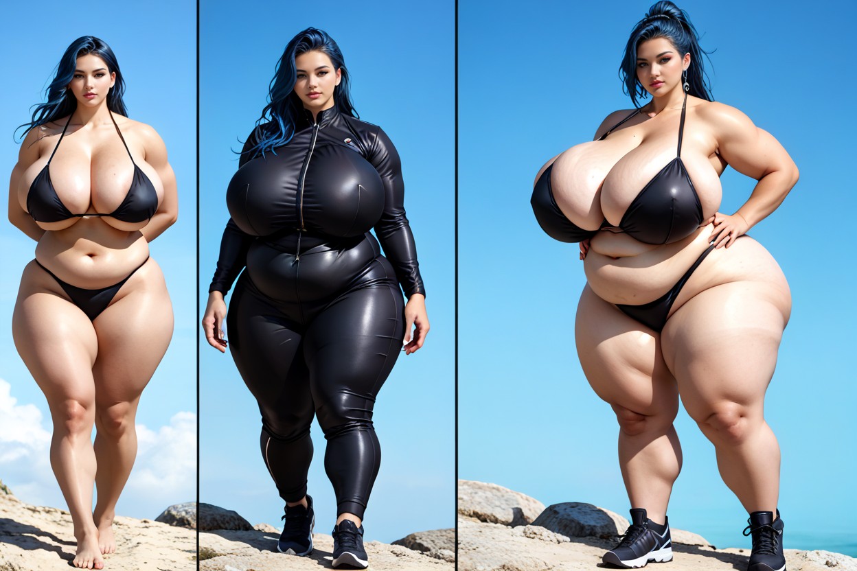 Standing, Breast Expansion, Blue Hair BBW AI Porn