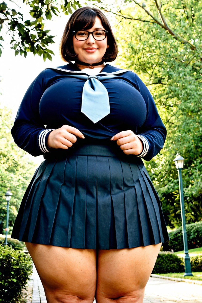 Pale Skin, Gentle Spring Breeze, Neat Black Bob Haircut BBW AI Porn