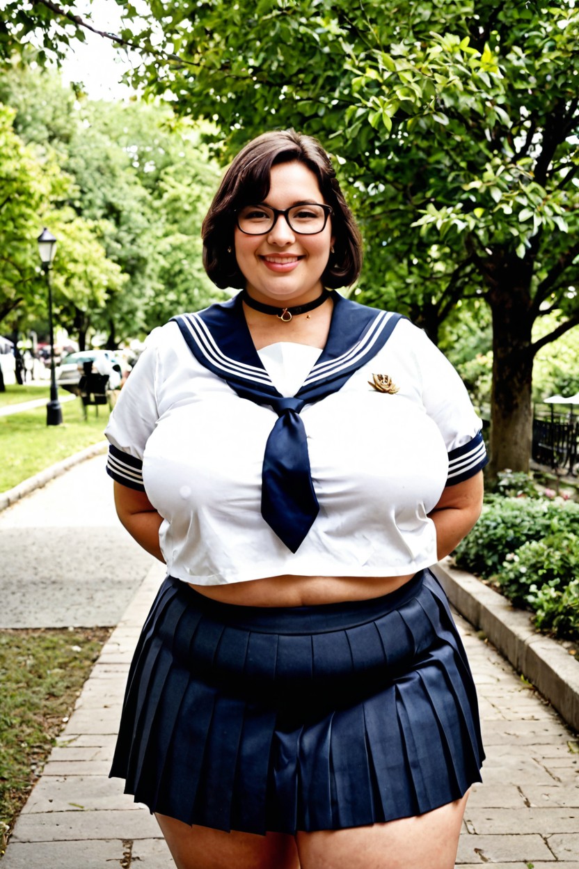 High Realism, Clothed Natural Huge Breasts, Neat Black Bob Haircut Porno BBW IA
