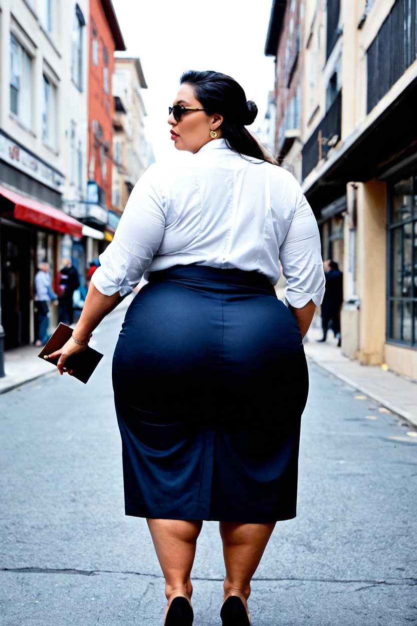 Sleek Black Sunglasses, Round Plump Face, Thick Glossy Lips BBW AI Porn