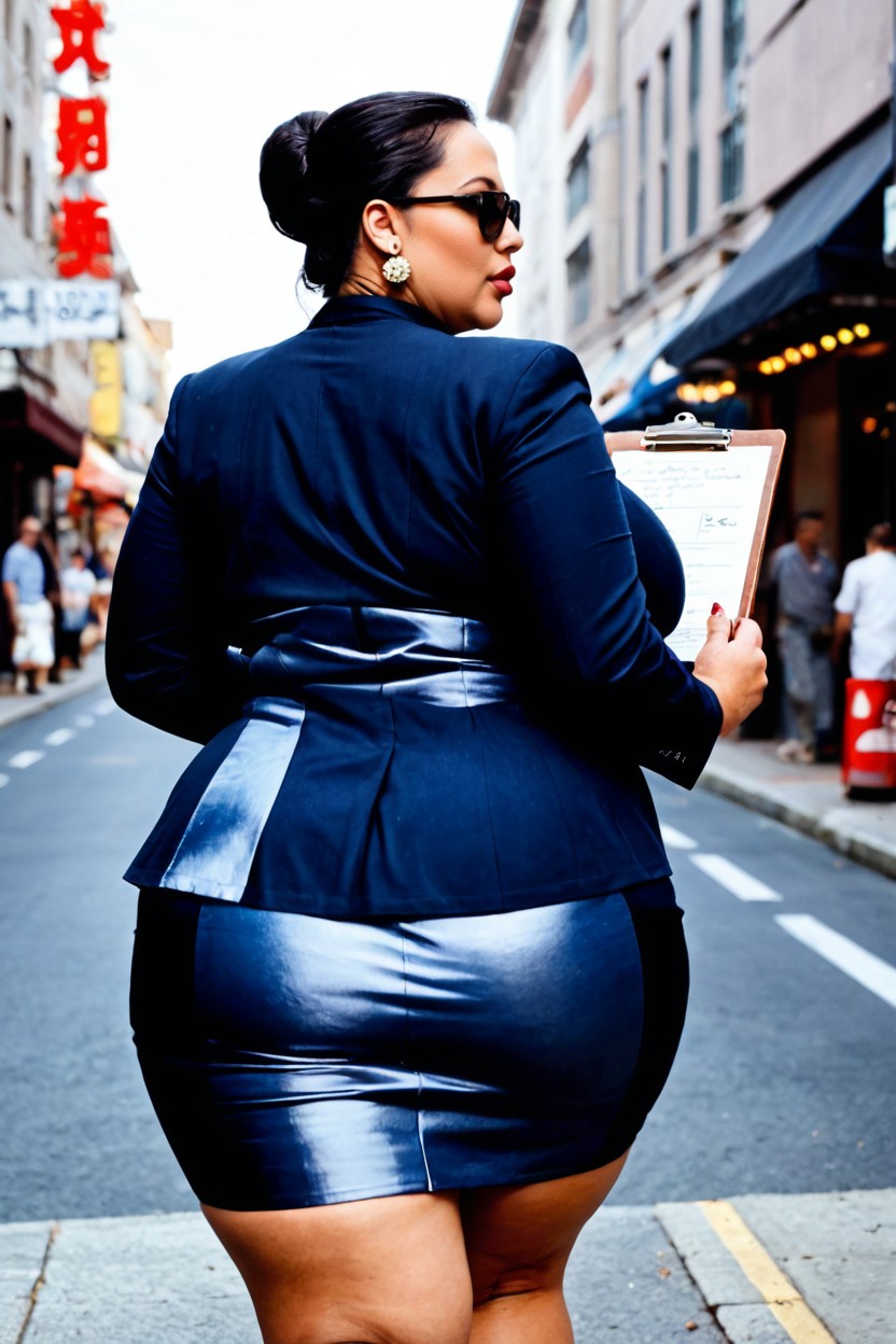 Rich Contrast, Wearing A Sharp Dark Navy Pantsuit, Bright Directional Natural Light Porno BBW IA