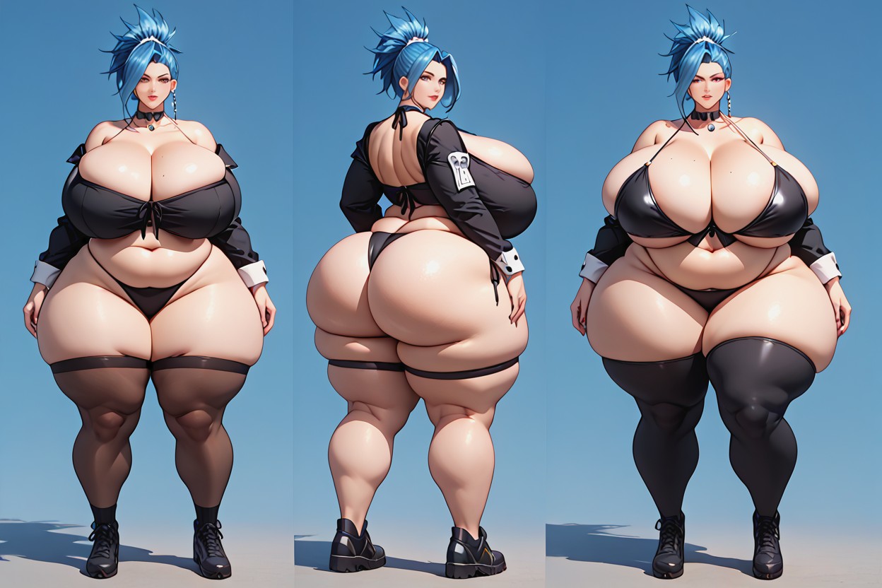 Blue Hair, Thick Thighs, Breast Expansion BBW AI Porn