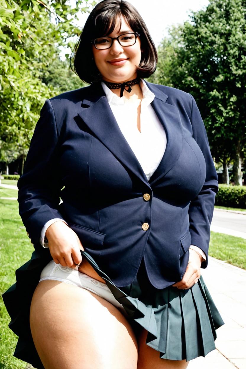 Clothed Supermassive Thick Wide Hips, Clothed Huge Breasts, Wearing A Navy Blazer BBW AI Porn